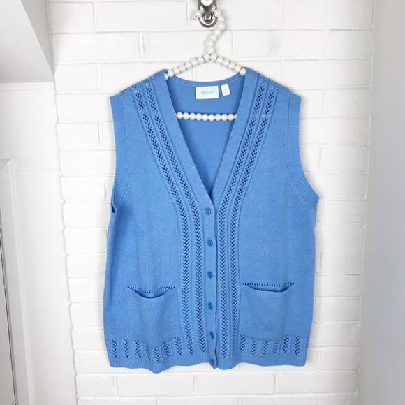 Vintage Sweaters - Vintage Blue Cardigan Knit Sweater Vest Trendy Y2K Retro Size 1X